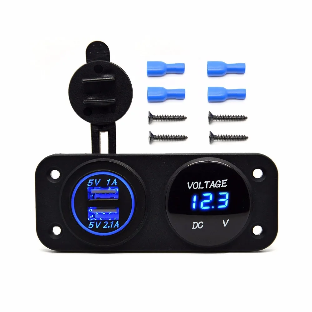 Universal DC 12V - 24V Blue LED Digital Dual USB Outlet Power Socket Panel 2.1A/1A Charger For Car Boat Truck ATV | Автомобили и