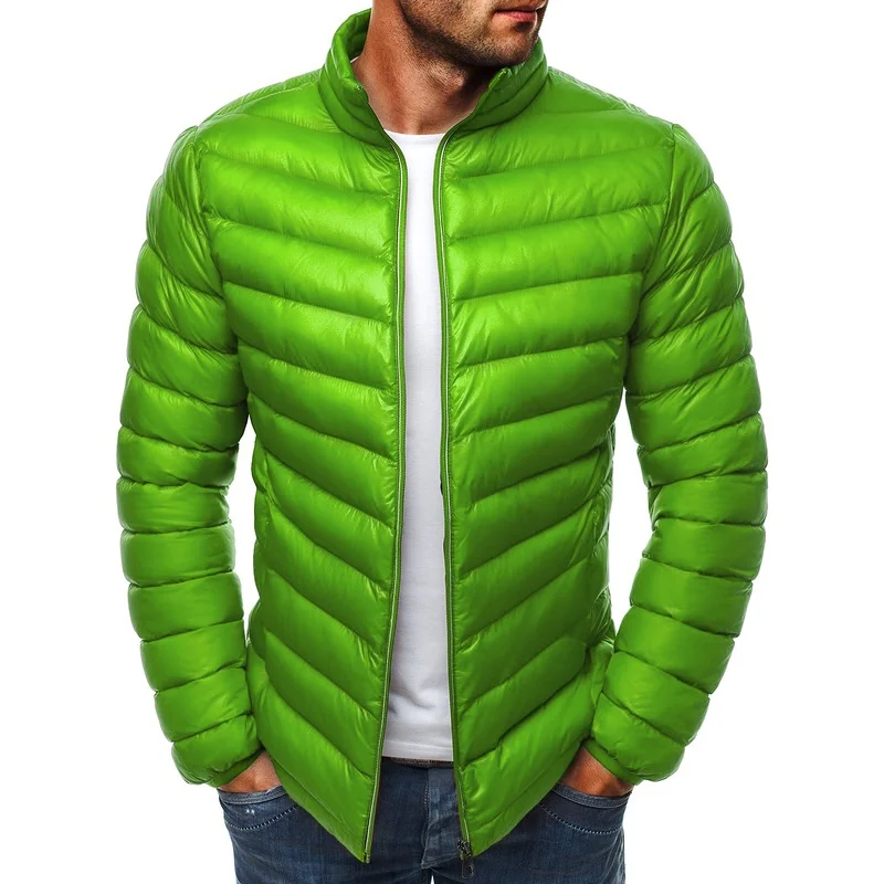 ZOGAA мужские парки, Весенняя зимняя куртка, повседневное пуховое пальто, одноцветное, на молнии, облегающее, подходит для размера плюс, мужская куртка, зимняя теплая - Цвет: Зеленый