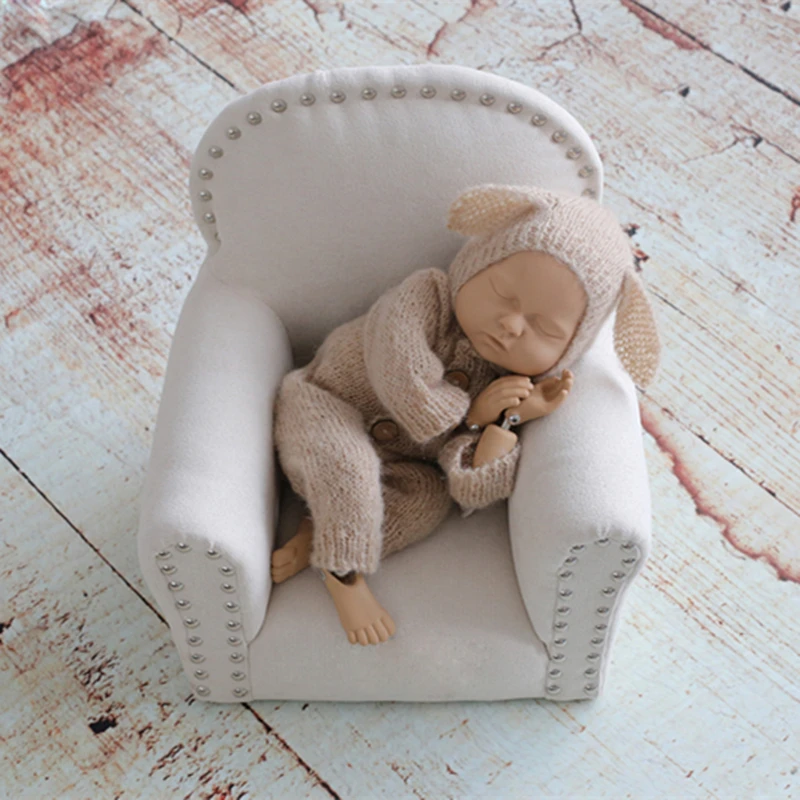 

Newborn Baby Outfit Photography Props Knitted Mohair Bunny Hat and hooded Romper Full Set Crochet Baby Soft hat and Pant Set