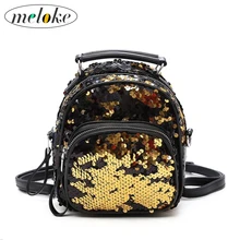 

Meloke 2018 hot women sequins mini backpack multifunctional leather travel bags fashion bling bags drop shipping M16