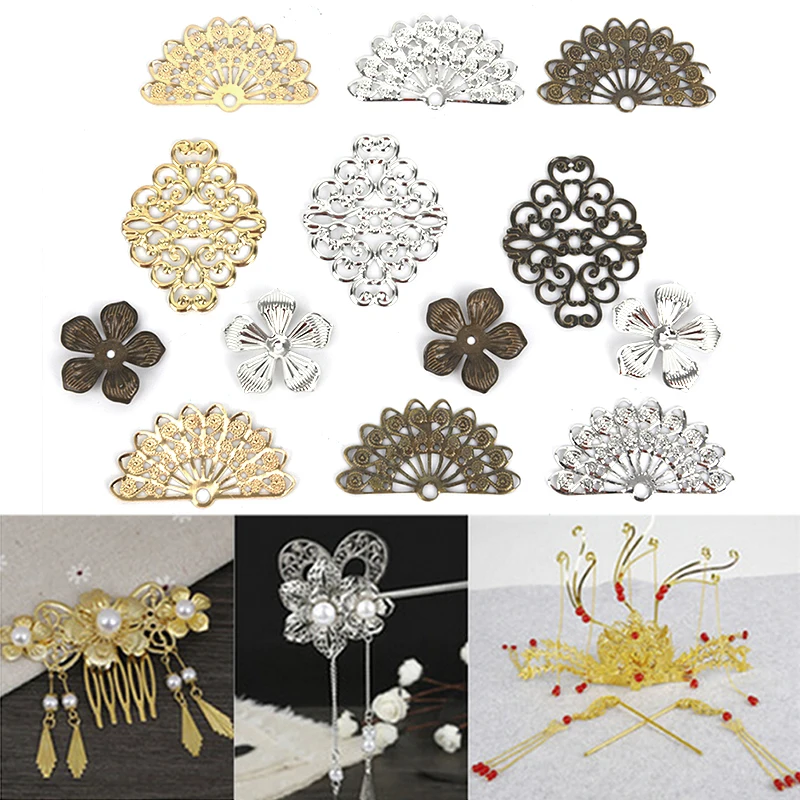 100Pcs Filigree Wraps Connectors Metal Crafts  Flower Filigree DIY Accessories Metal Crafts Connector For Jewelry Making
