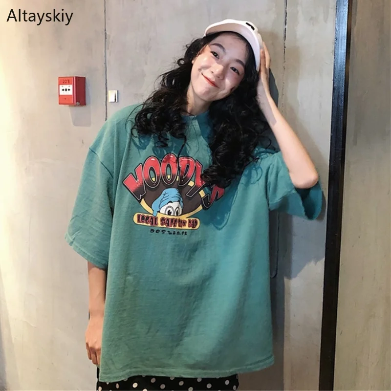 

T-shirts Women Printed Half Sleeve Simple All-match Korean Style Leisure Daily Soft Kawaii Tees Womens Trendy Loose T-shirt New