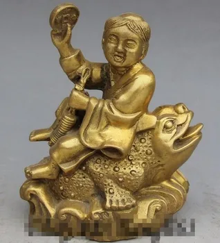 

YM 308 6" Chinese Gild He He Two immortal lotus leaf flower basket skep Statue