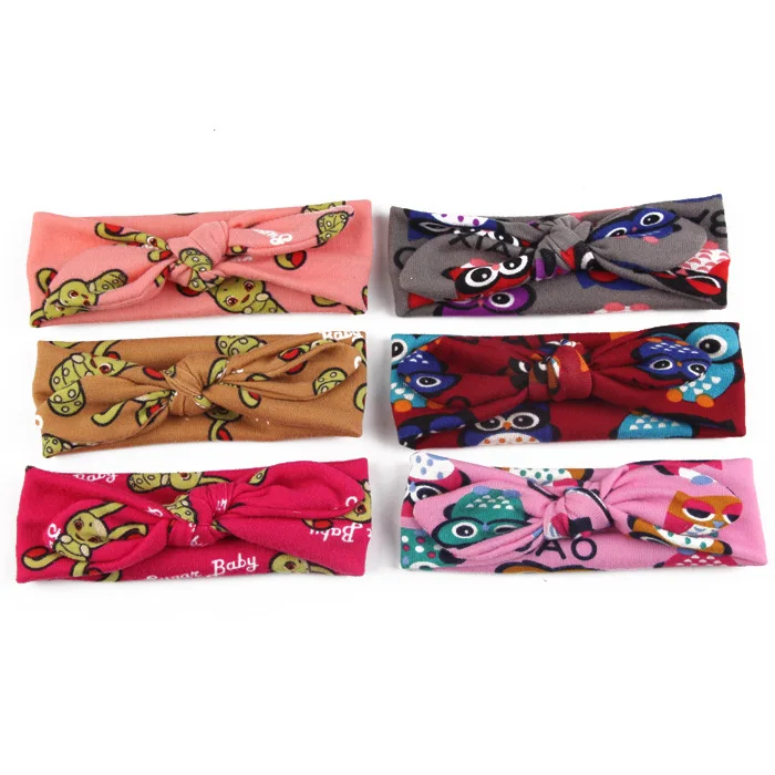 

Hot Sale Cute Owl Animal Printed Rabbit Ear Cotton Hair bands For Baby Child Hair Accessories
