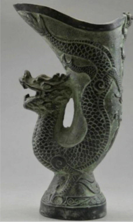 

Metal Crafts Collectible Decorated Old Handwork Bronze Carved Dragon Vase fast Shipping