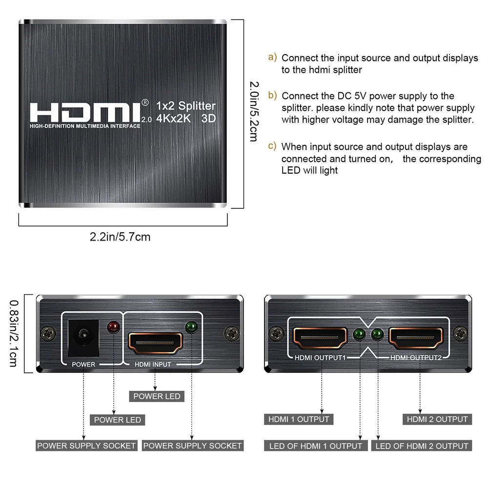 4K 60Hz HDMI 2,0 сплиттер 1x2 сплиттер HDMI 2,0 4K Поддержка HDCP 1,4 UHD HDMI сплиттер 2,0 переключатель коробка для проектора PS4