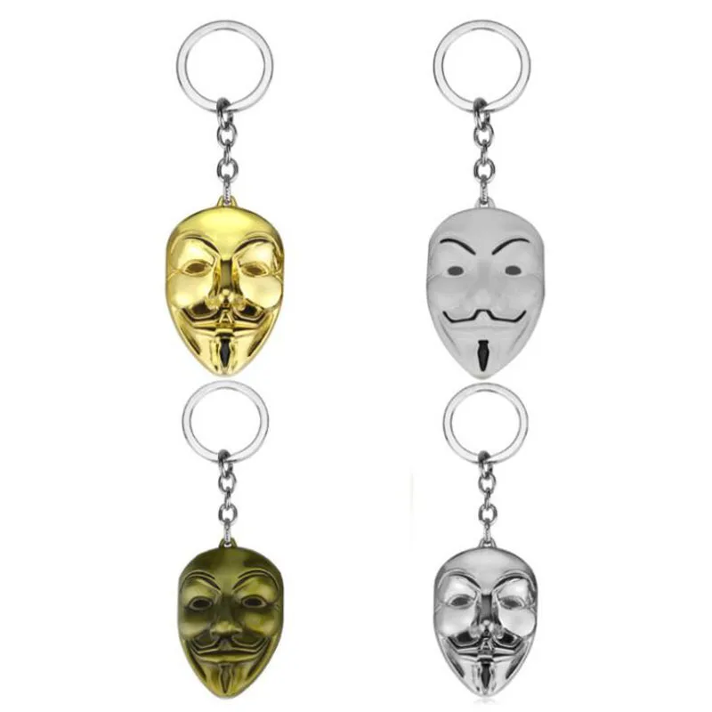 

10pcs/lot Clown V For Vendetta Keychain Anonymous GUY Mask Metal Keyring V Mask Keychain Fob For Men Kids Christmas Gift