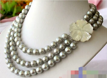 

HOT## Wholesale >>> P1557 AA++3ROW 11MM GRAY WHITE FRESHWATER PEARL NECKLACE