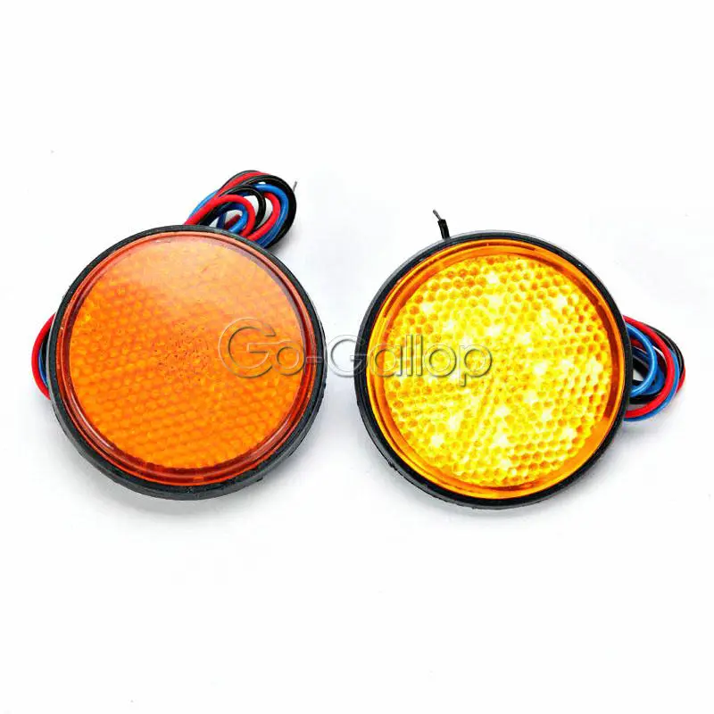 2pcs Amber LED Reflectors Round Marker Light Brake light for motorcycle