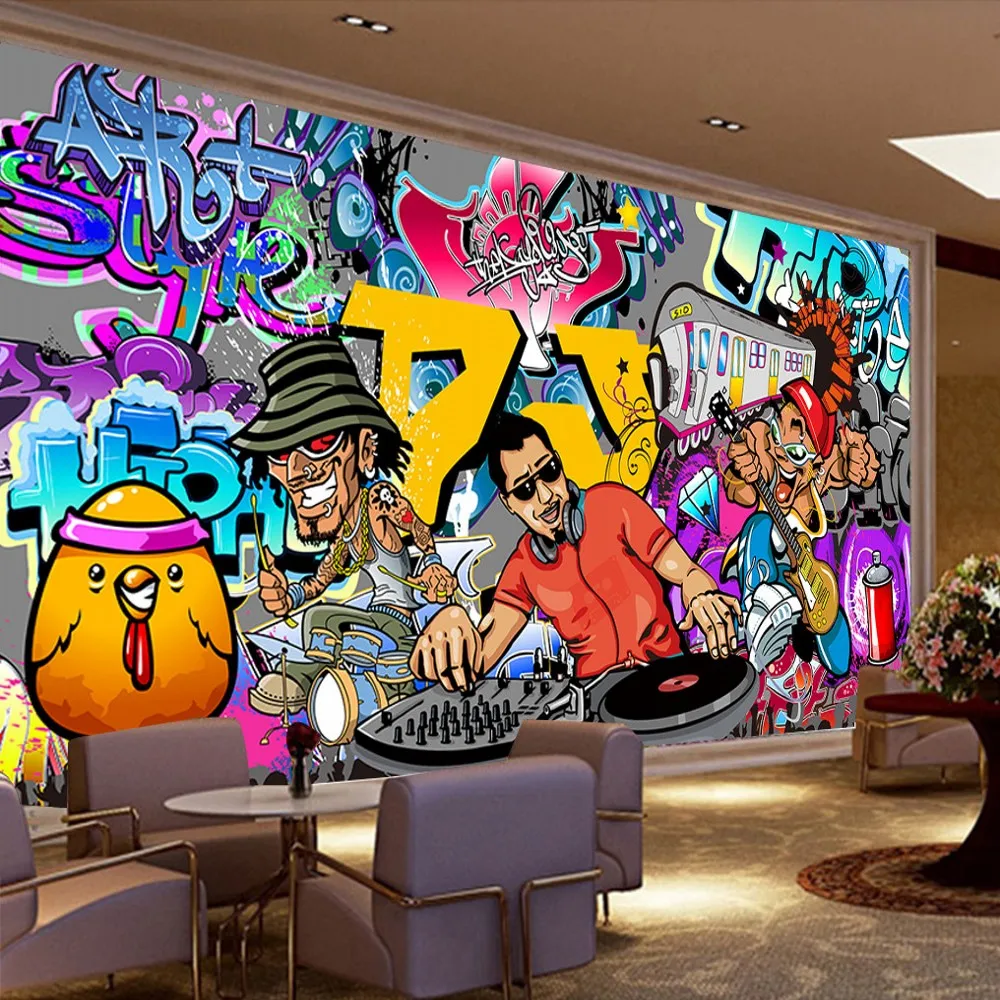 

Free shipping Mural Custom European American Style Trend Graffiti KTV Bar Background Wallpaper Mural Modern Decorative Wallpaper