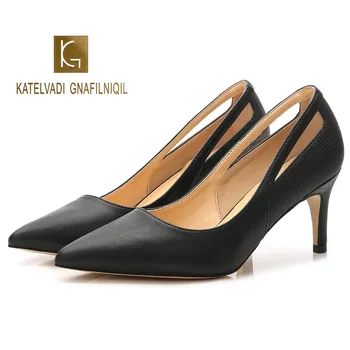

7CM Woman High Heels Pumps Black Microfiber Autumn Female Thin Heel Shoes Slip On Fashion Dress Wedding Shoe For Ladies K-245