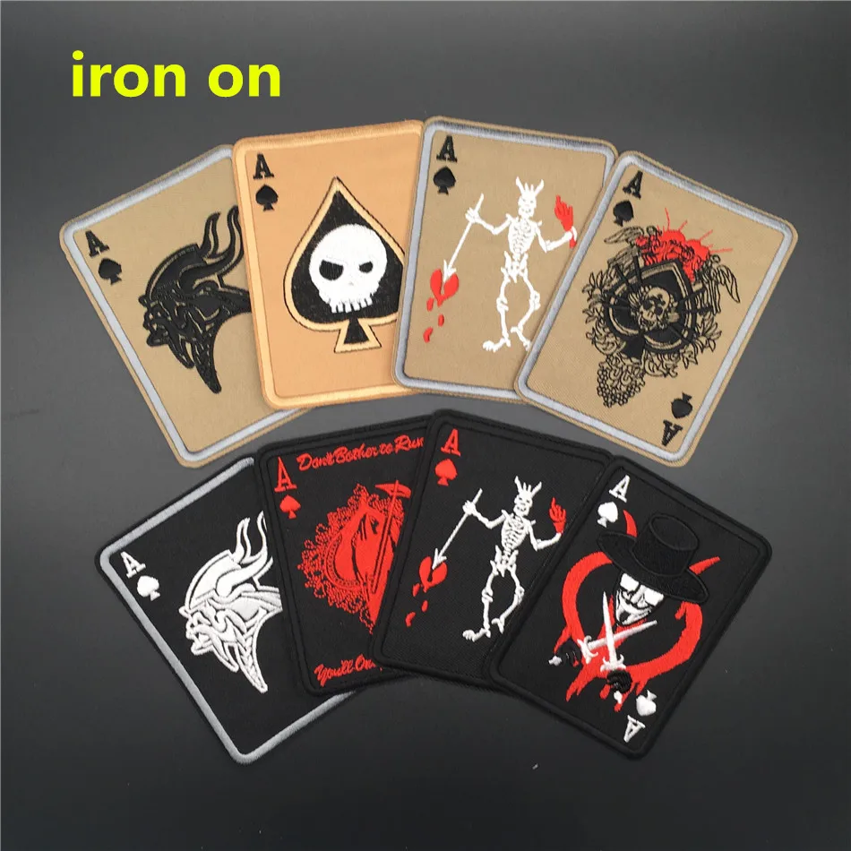 Кавалерист Ace of Spades Tarot Death Card прямоугольная вышитая тактическая нашивка боевой дух армии adhensible для железа на и палку на