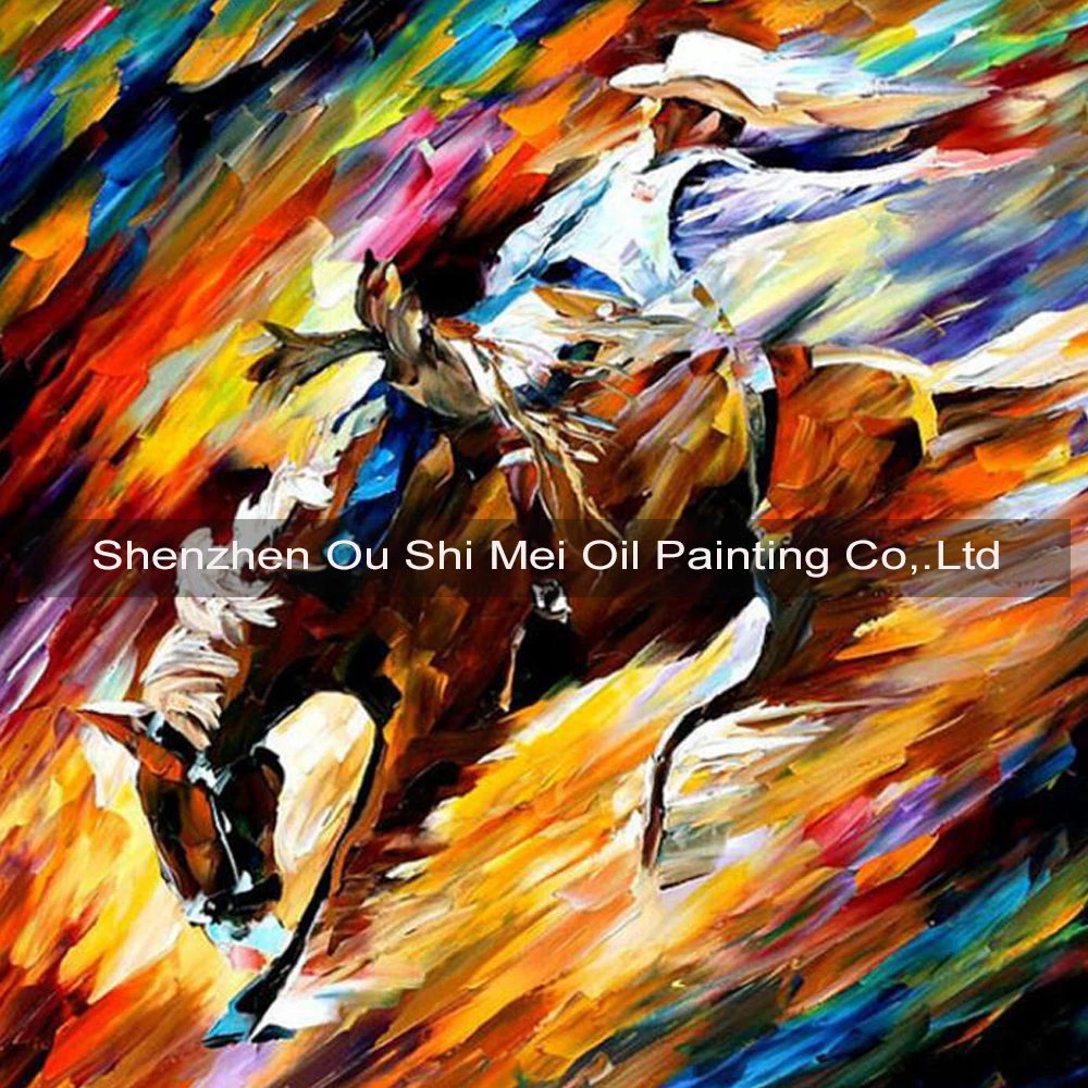 

Abstract Painting Riding Horse Cowboy Oil Painting On Canvas Frameless Hand Painted Horse Pictures For Living Room Decoration