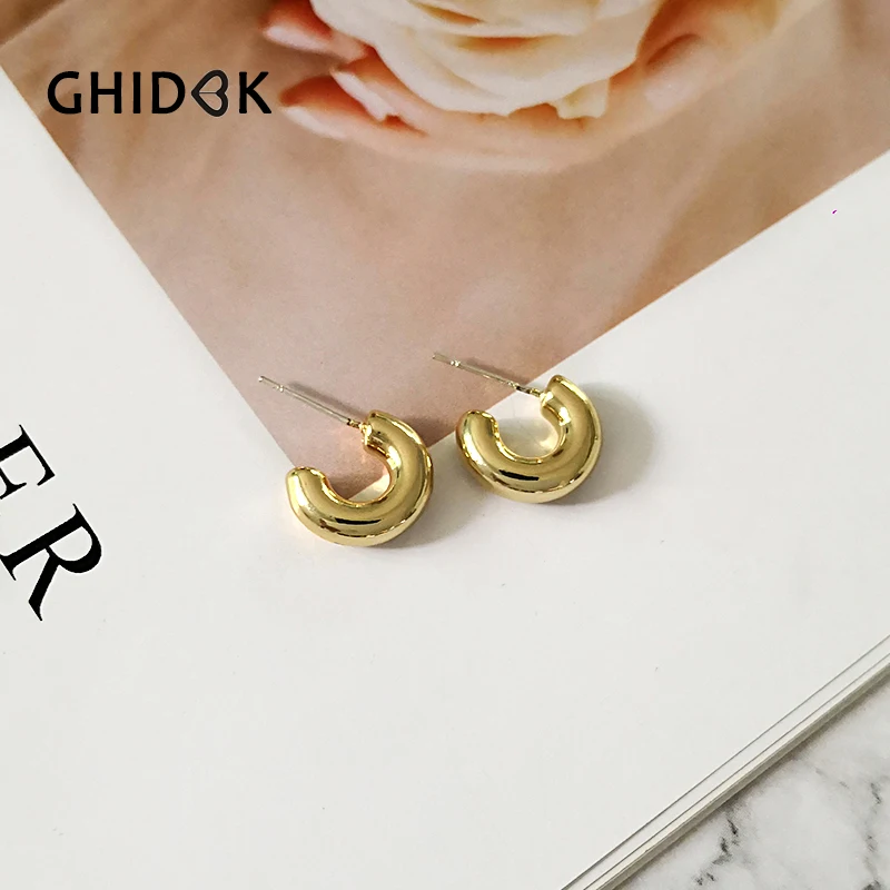 

GHIDBK Gold Silver Half Ring Chunky Hoop Earrings for Women Minimalist Thick Solid Hoops Small Statement Earring Wholesale