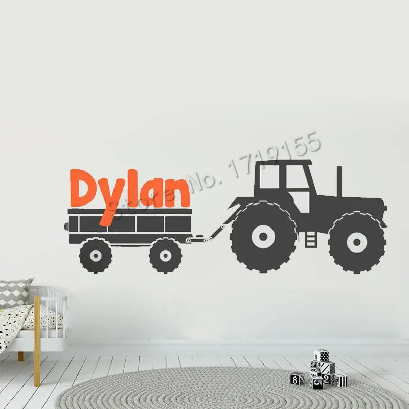 Персонализированная Настенная Наклейка с именем мальчика большой трактор Настенный декор Детская для комнаты виниловые наклейки на стену пользовательское имя наклейка DIY ZW472