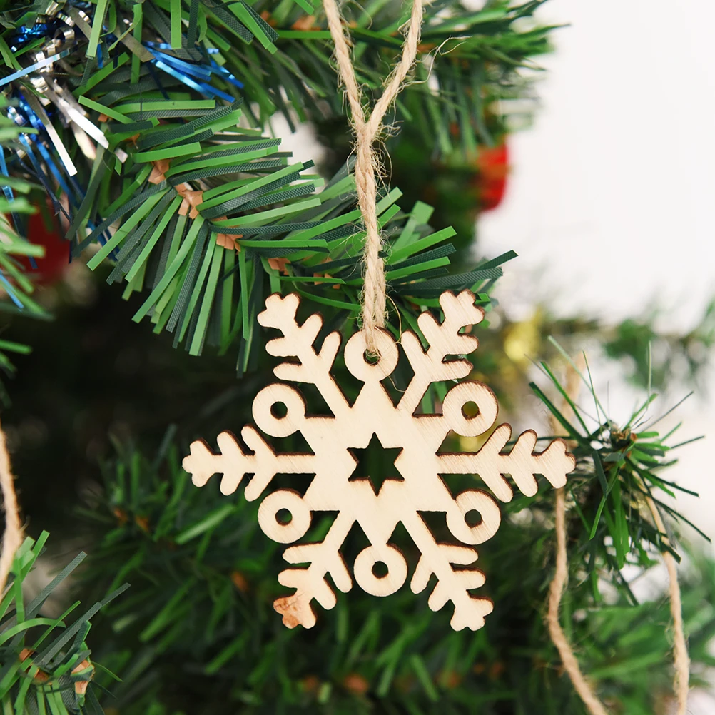 10pcs Christmas Tree Hanging Snowflake XMAS Ornaments Wooden Christmas