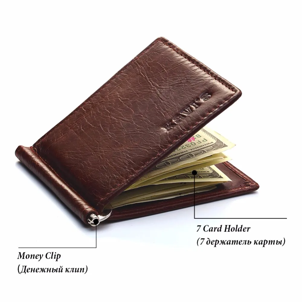 Pаспродажа KAVIS тонкий из натуральной коровьей кожи зажим для денег бренд для мужчин и женщин двойной мужской банк кошелек доллар цена зажим для денег к...