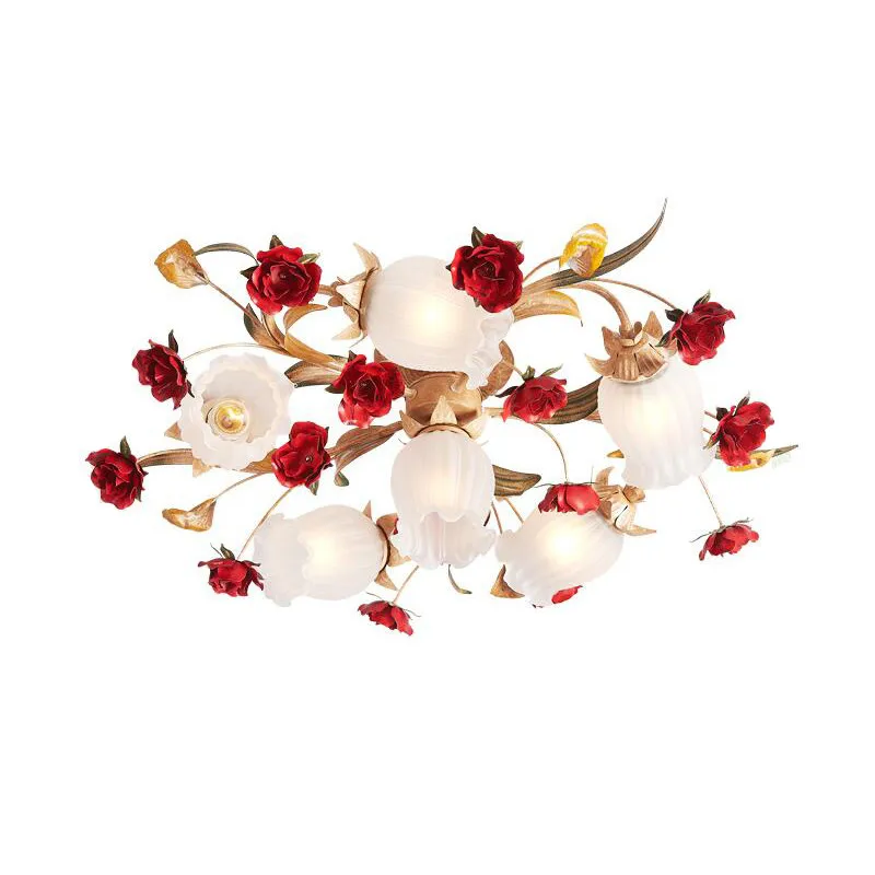 

French Red Rose Wedding Chandelier And Pendant Lighting Set,Edison Bulb painting Ceiling Lamp Light Fixtures Home Decoration