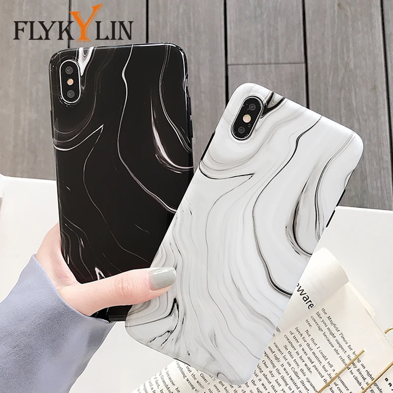 

FLYKYLIN Classic Couples Case For iphone 7 6 S 6S 8 Plus X XS Max XR Back Cover Soft IMD Silicone Black White Marble Phone Coque