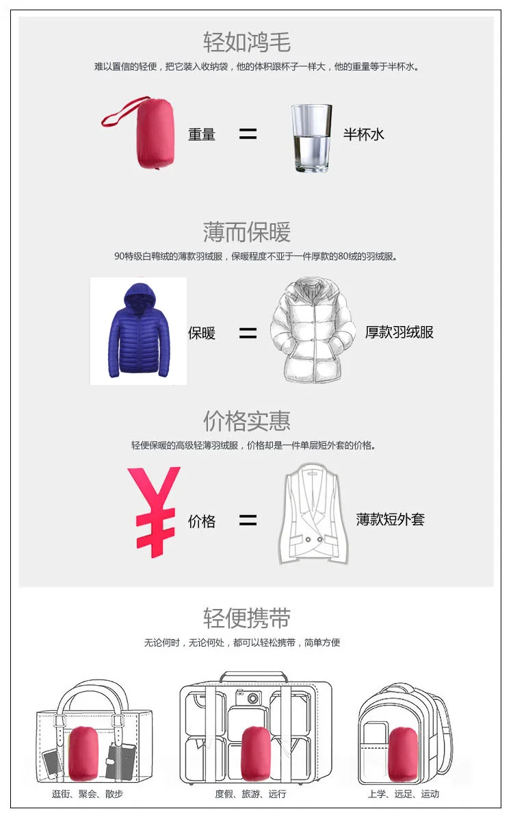 Men's Ultra Light Packable Down Jackets Hooded Slim Down Coats Man White Duck Down Padded Parkas Winter Puffer Jacket JK-634 puffer jacket with fur hood