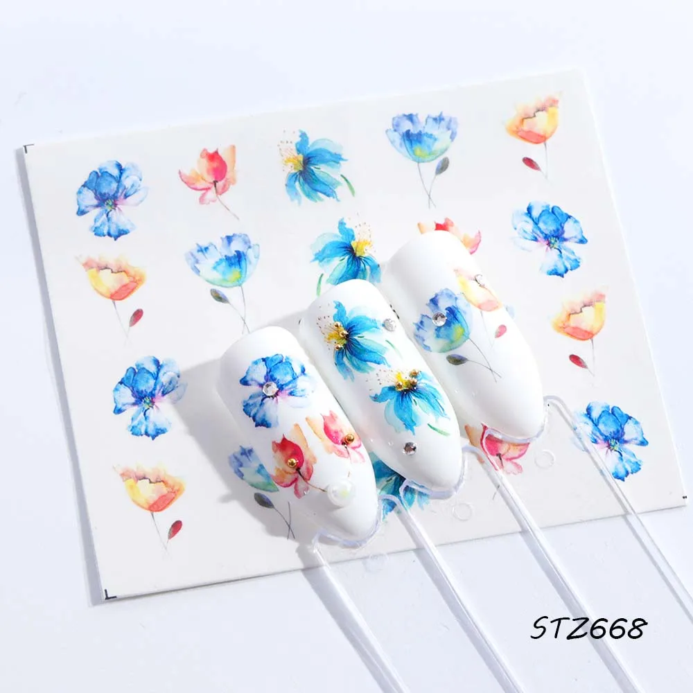 1 PCS Charming Watermark Nail Art Stickers Colorful Floral Pattern Nail Slider Holographic Stickers For Nail Decors LASTZ665-668 - Цвет: STZ668