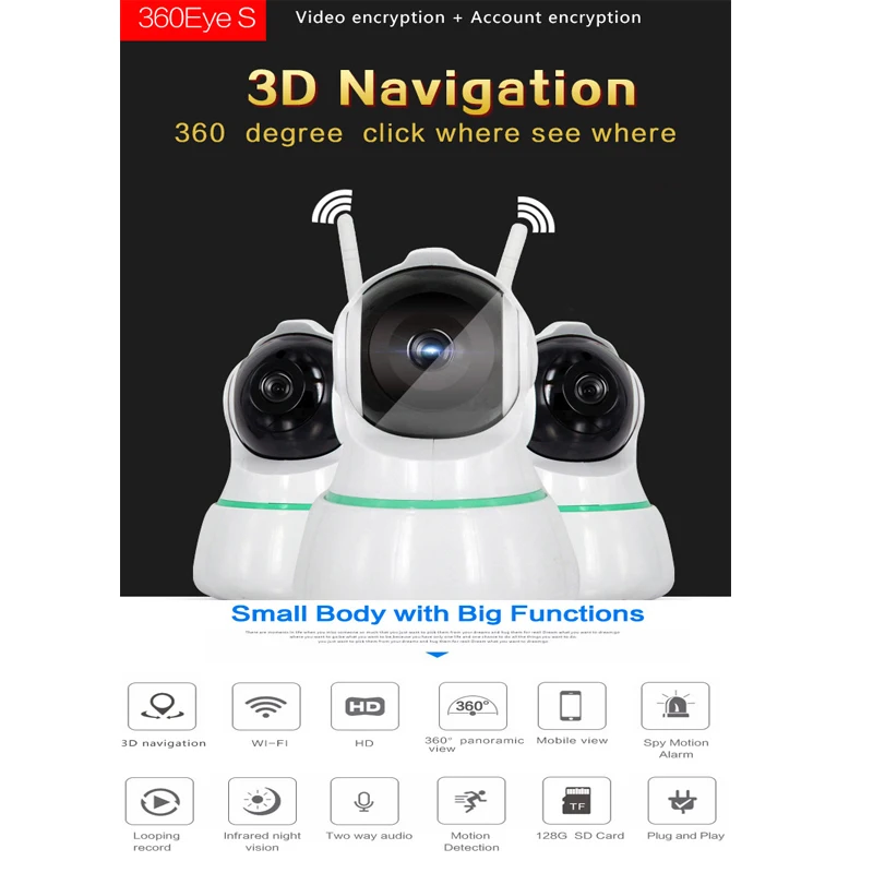 

HD 1080P P2P WIFI IP rotation Code CCTV PTZ Robot Security Camera Support Two Way Audio,Motion Detection IP Camera