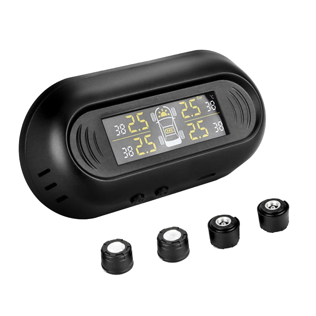 Солнечная энергия автомобильный TPMS датчик давления в шинах черный беспроводной цифровой ЖК-дисплей Четыре датчика s охранная система сигнализации в шинах
