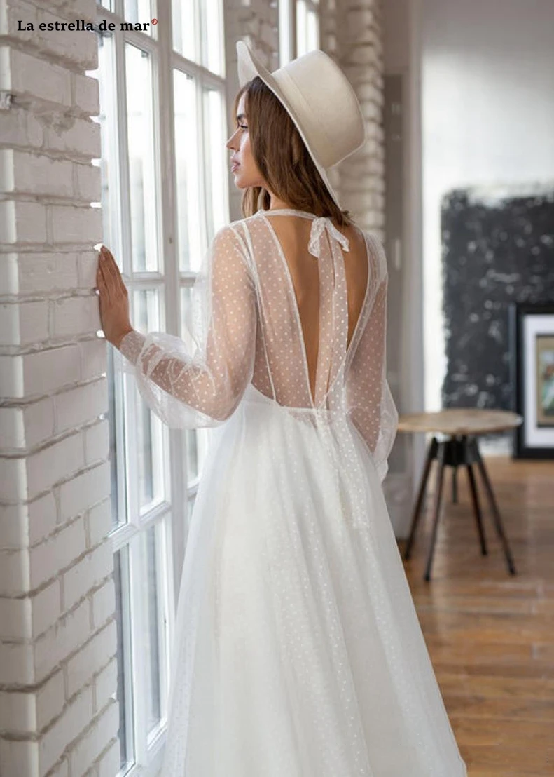 Vestido novia boho Новое кружевное свадебное платье трапециевидной формы с длинным рукавом цвета слоновой кости, Пляжное свадебное платье sukienka slubna