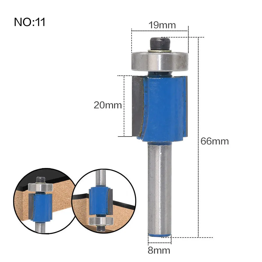 1 шт. 8 мм хвостовик Круглый-над фрезы для деревообработки инструмент 2 Флейта концевая мельница с подшипником Фрезерный резак угловой круглый над