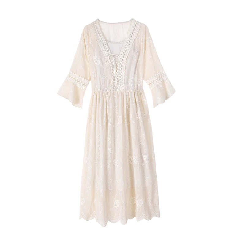 Повседневные винтажные сарафаны женские летние белые платья Boho сексуальные миди пуговицы с расклешенными рукавами женские