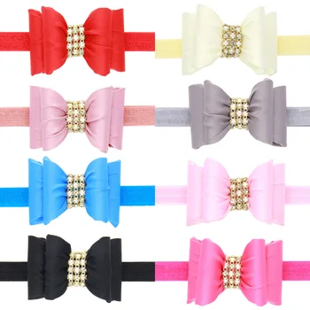 

240pcs/lot Baby Girl Chiffon Fabric Bow Headband Rhinestone Bow Headband