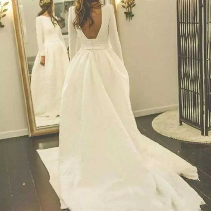 Vestido De Noiva Недорогое Платье с длинными рукавами Свадебные платья gelinlik casamento дешевые платья Длинные с открытой спиной robe de mariee