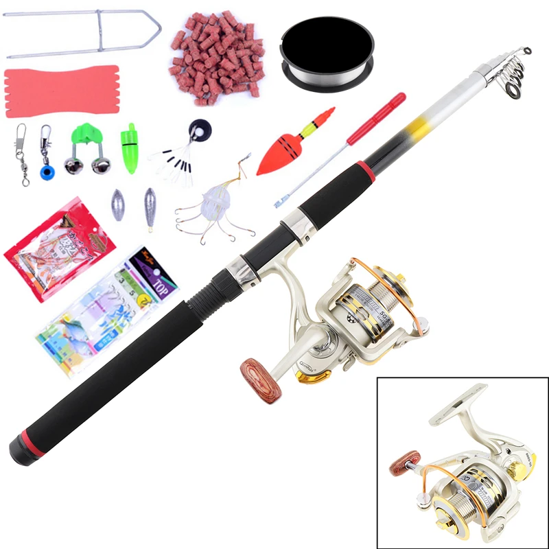 15 قطع 2.4 متر الصيد قضيب بكرة المجموعات طقم كامل تلسكوبي الغزل القطب إغراء خط هوك المسار أداة مجموعة ل المحيط الصيد