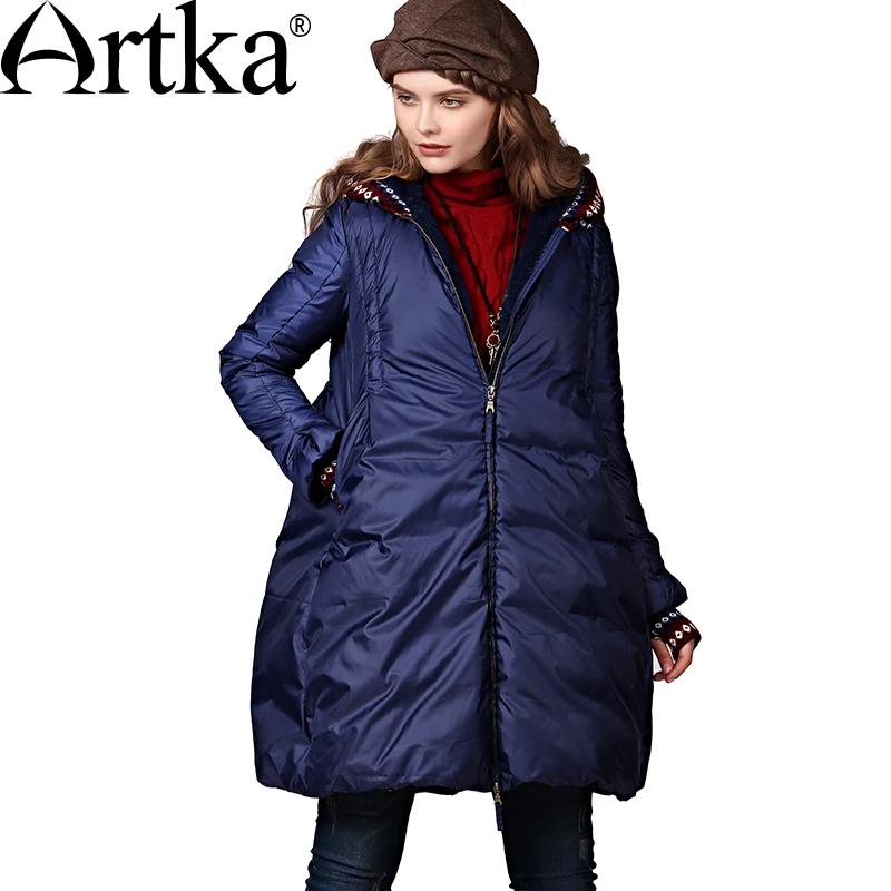 ARTKA Women Coat Long Down Jacket Female 90% Duck Down Parka With Hood 2018 A-Line Thick Winter Down Coat With Gloves ZK17240D ARTKA Women Coat Long Down Jacket Female 90% Duck Down Parka With Hood 2018 A-Line Thick Winter Down Coat With Gloves ZK17240D