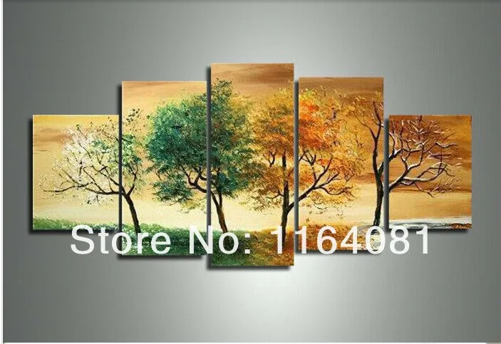 

Hand painted 5 piece modern landscape decorative 4 season tree pictures oil paintings on canvas wall art for home decoration