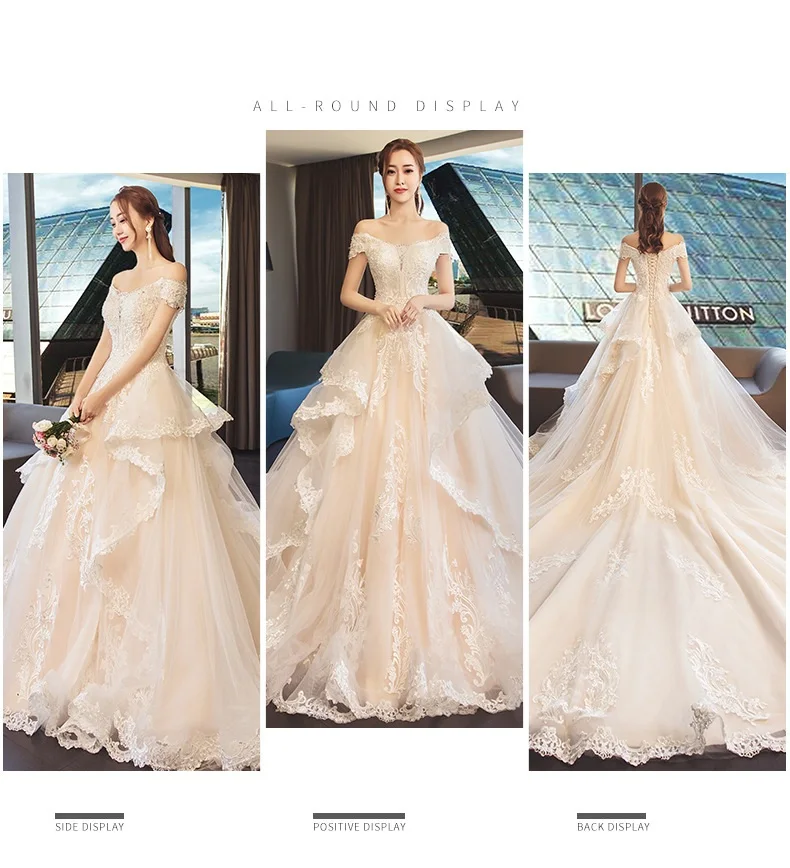 Красивая атмосфера Элегантная мода 2019 Новое свадебное платье со шлейфом мечтательное слово плечо женское Qi свадебное платье плюс размер