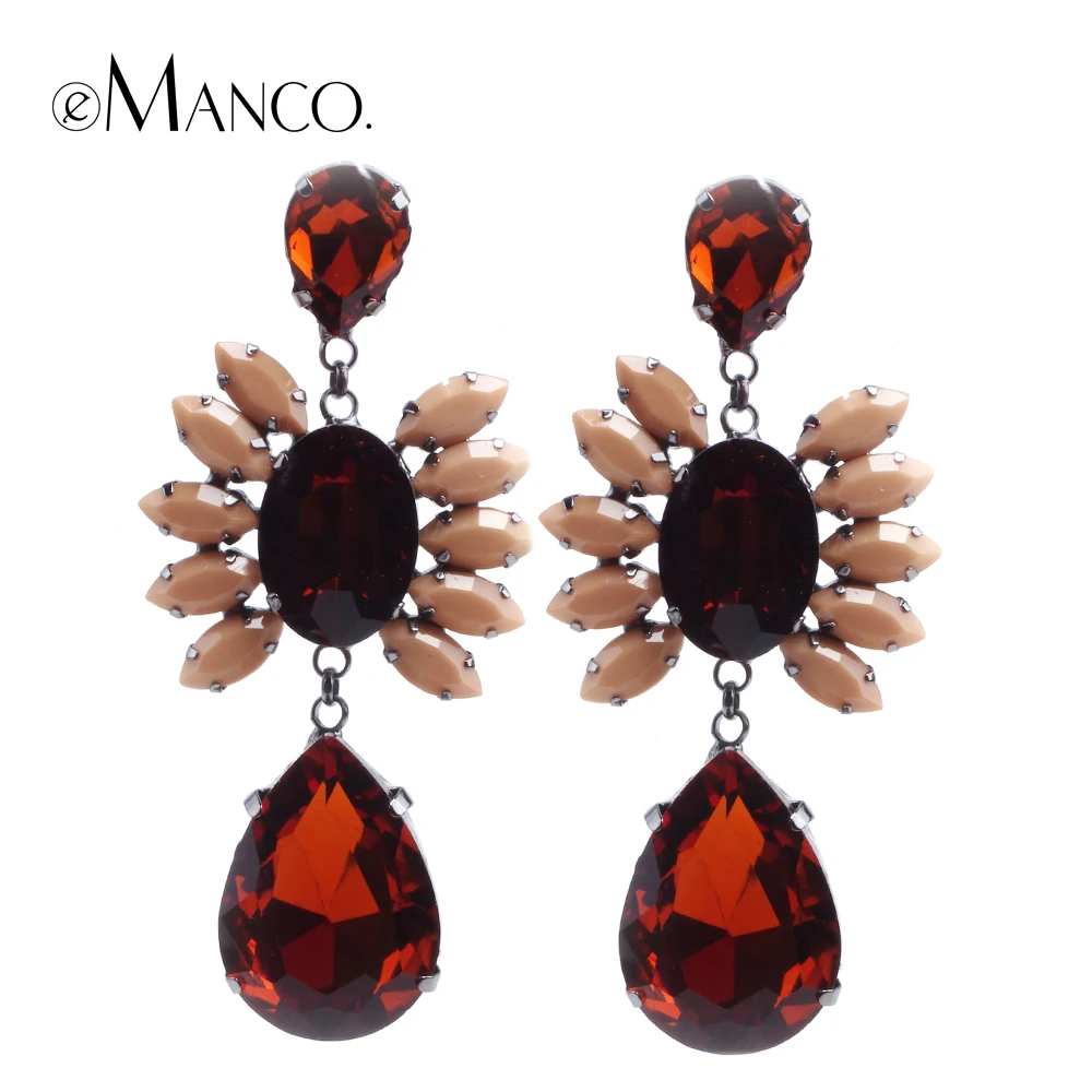 

Trendy multicolor flower crystal acrylic water drop design stud earrings for women eManco fashion jewelry earring collares