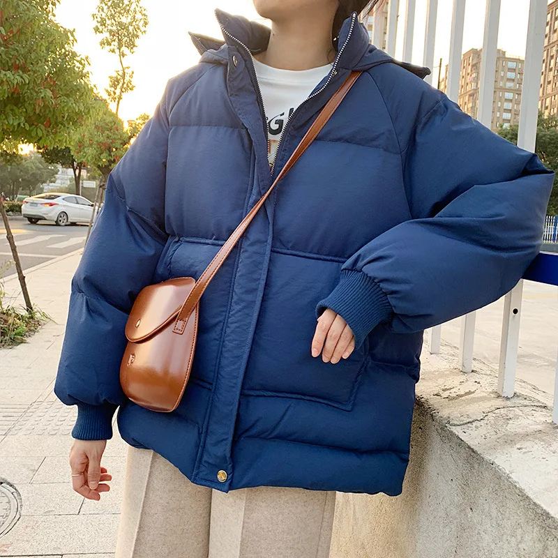 

Autumn Jacket Women Thick Coat Parkas Female Hooded Zipper Parka Warm Winter Korean Style Black White Loose Overcoat Streetwear