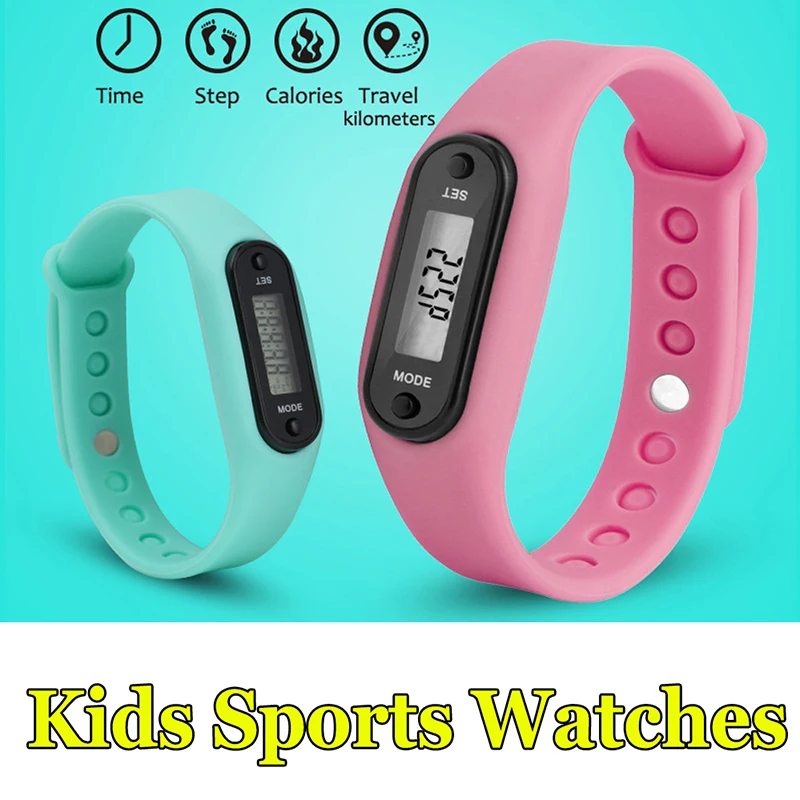 Детские спортивные часы, браслет, модные цифровые часы, ЖК-дисплей, для бега, шагового расстояния, калорий, наручные часы для женщин, мальчиков, девочек, шагомер