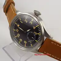 55 มิลลิเมตร parnis black big crown หนัง deployment clasp 6498 hand winding นาฬิกา
