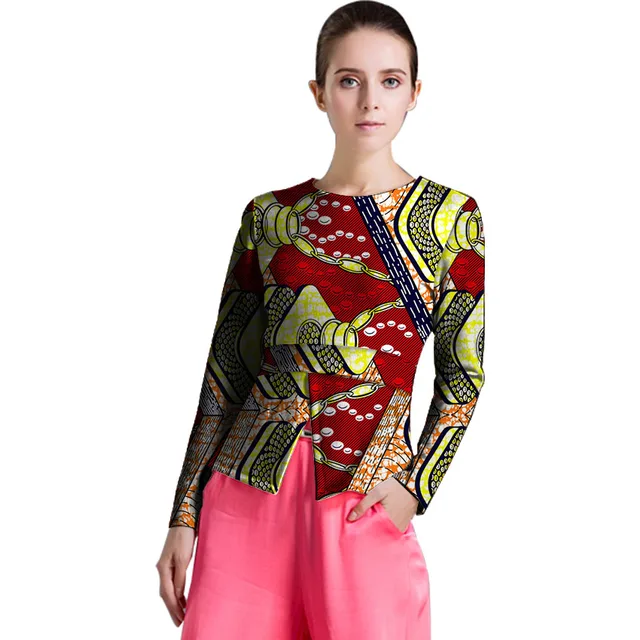 Women o neck African tops long sleeve print top Ankara pattern outfits