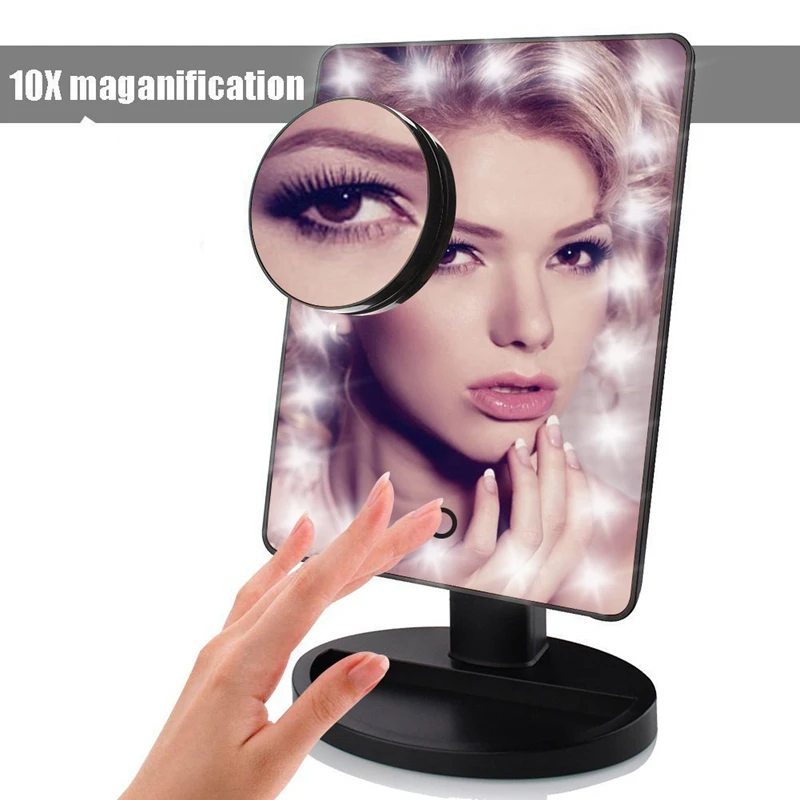 22 LED Touch Screen Makeup Mirror 10X Magnifier Bright Lighted Cosmetic