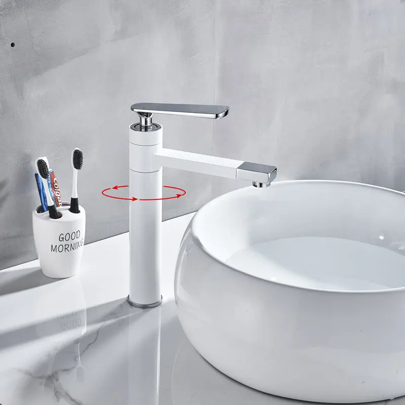 Luxury rotation multiple Bathroom Sink Faucet Deck Mount Rotation Spout Brass One hole mixer crane tap short or tall