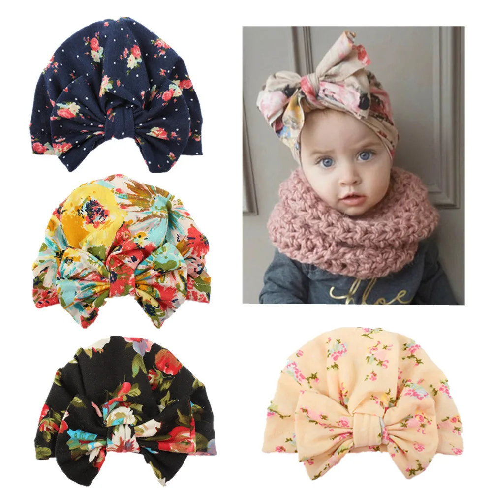 

Cotton Baby Girls Hat Flower Bowknot Baby Beanies Flower Printed Winter Hats Cap Girls Baby Caps Children Skullies Beanies #20