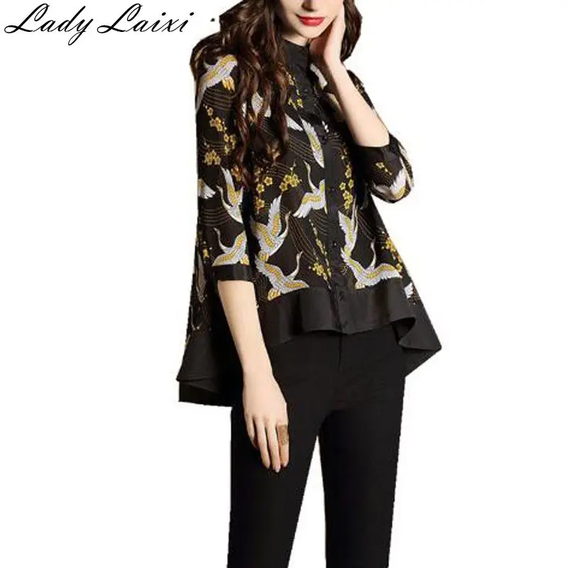 

Plus Size Spring Autumn Women Blouse 2017 Casual Floral Print Animal Pattern Three Quarter Ladies Loose Shirt Top