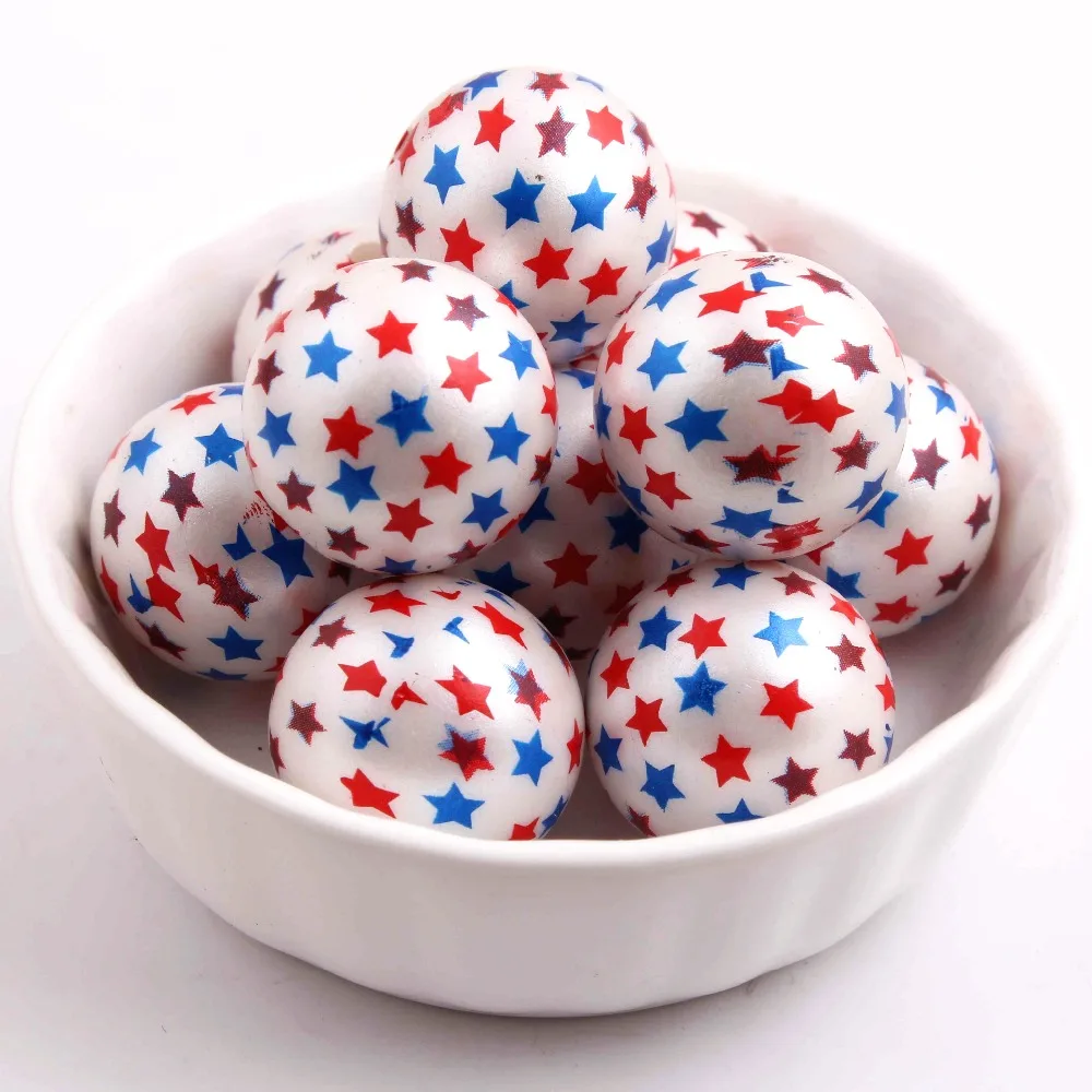 

OYKZA New Fashion 20mm 100pcs Acrylic Beads Print Flag Star for Girls Necklace Jewelry