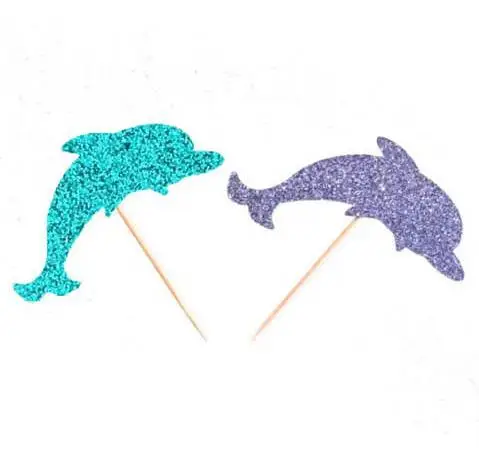 

GLITTER Dolphin birthday beach wedding cupcake toppers baptism Christening gender Reveal party decoration doughnut toothpicks