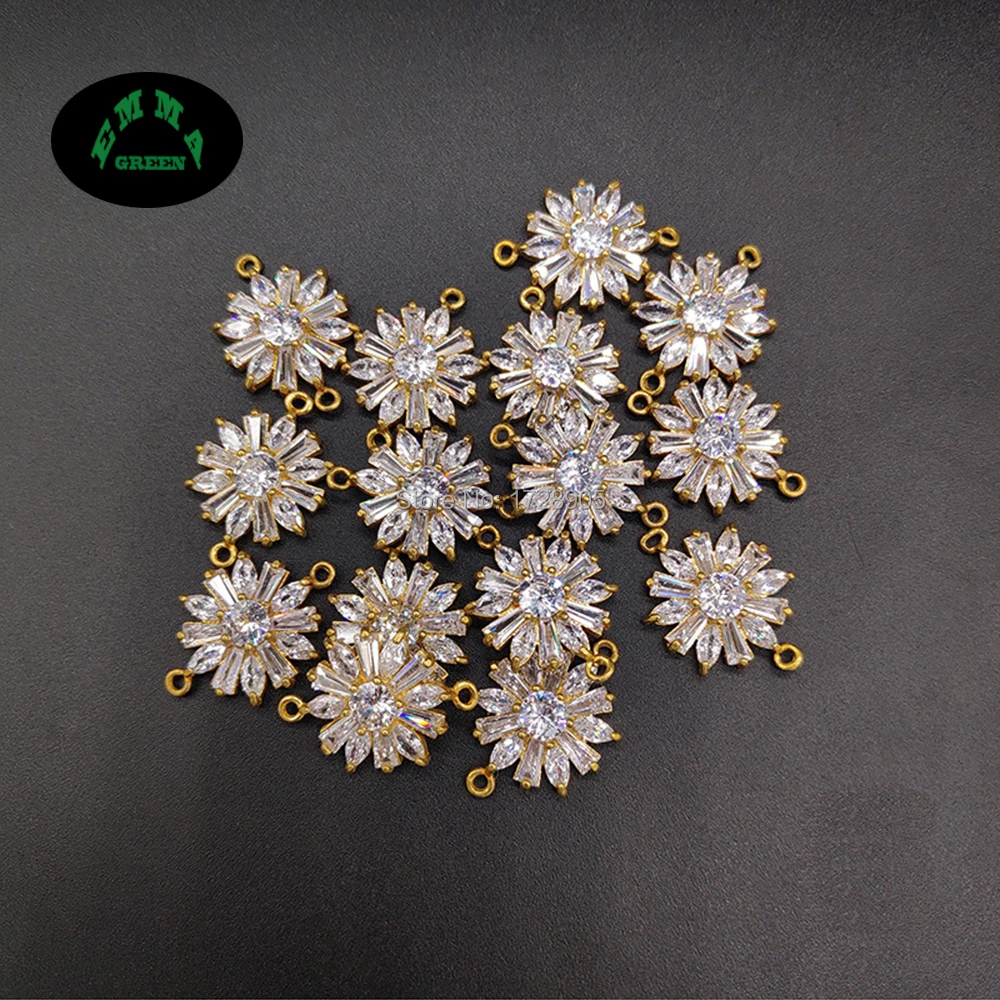 

Copper Daisy Charm Connector Flower Earrings Brass with Zircon Sunflower Pendants Diy Jewelry Accessories 22 mm 10 pcs