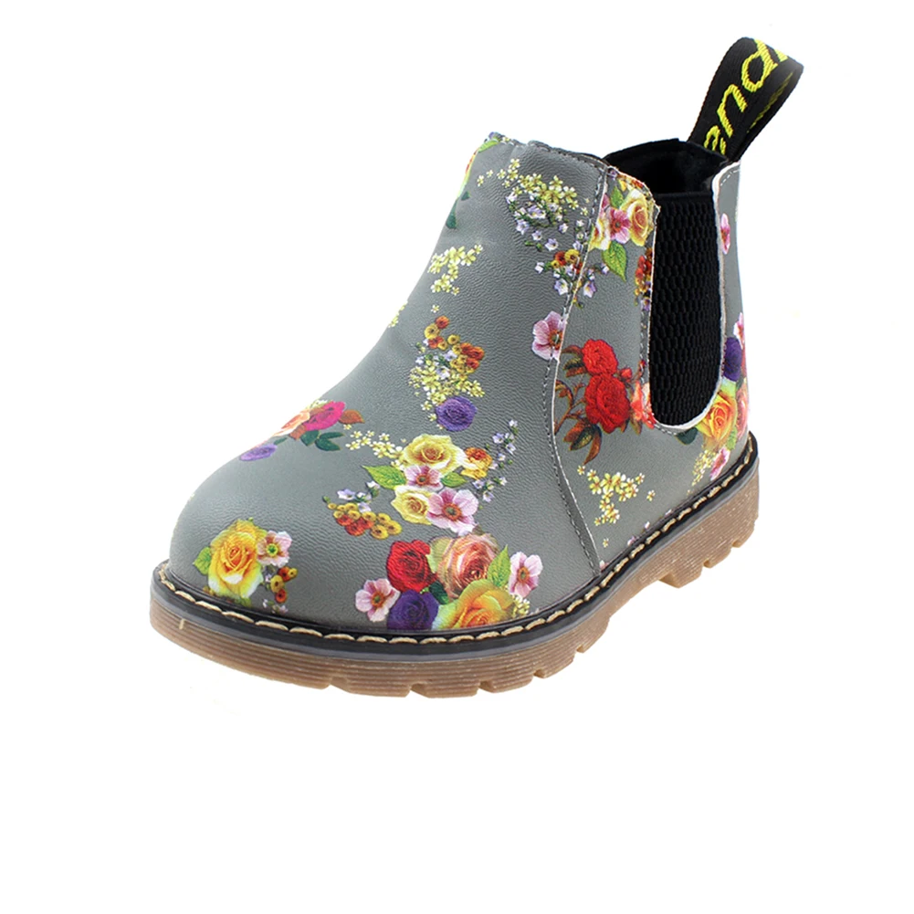 MSMAX/ботильоны с цветочным рисунком для мальчиков и девочек; непромокаемые ботинки с боковой молнией(для малышей, маленьких детей, больших детей - Цвет: Серый