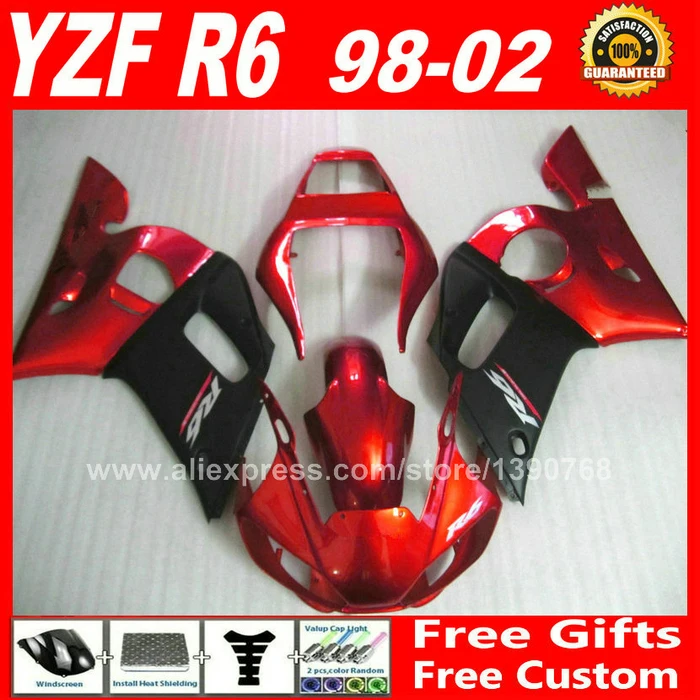 

Fairing kit for 1998 - 2002 YAMAHA R6 1999 2000 2001 body parts red matte black 98 99 00 01 02 fairings kits H6S2
